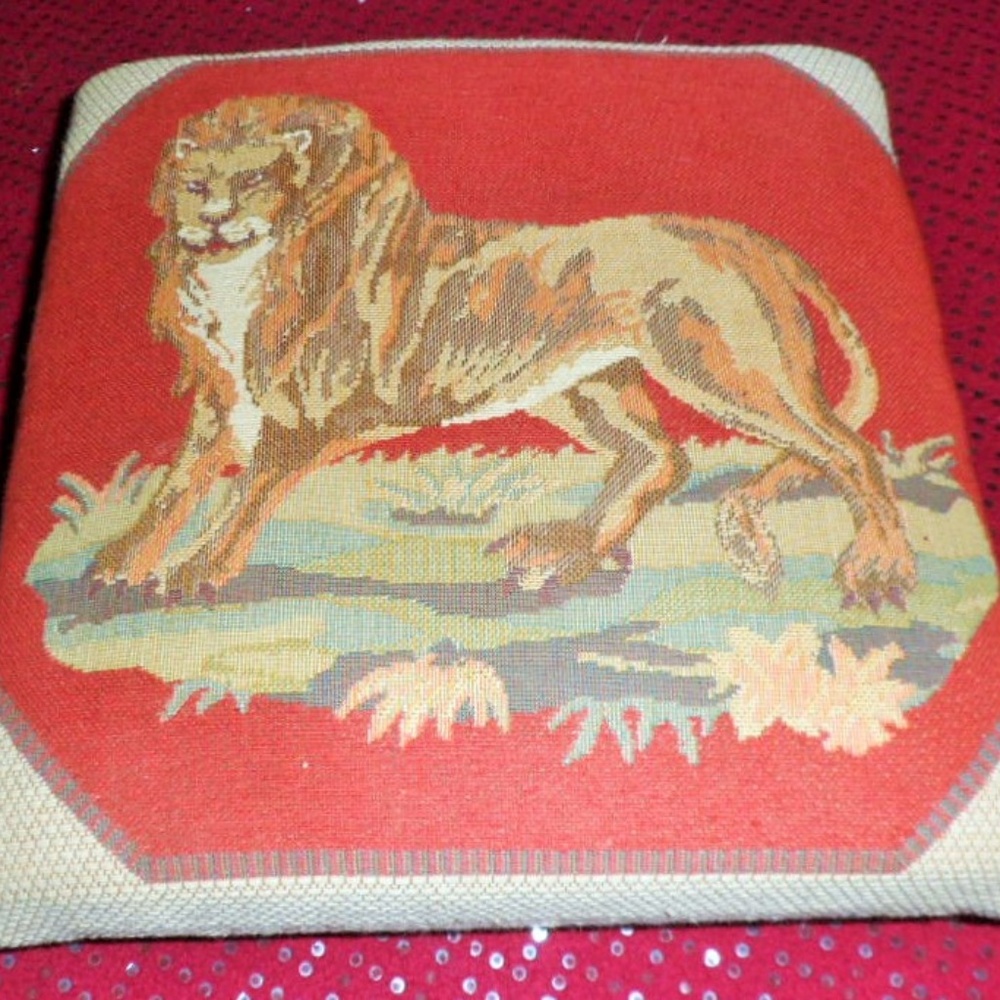 LION TAPESTRY FOOT STOOL